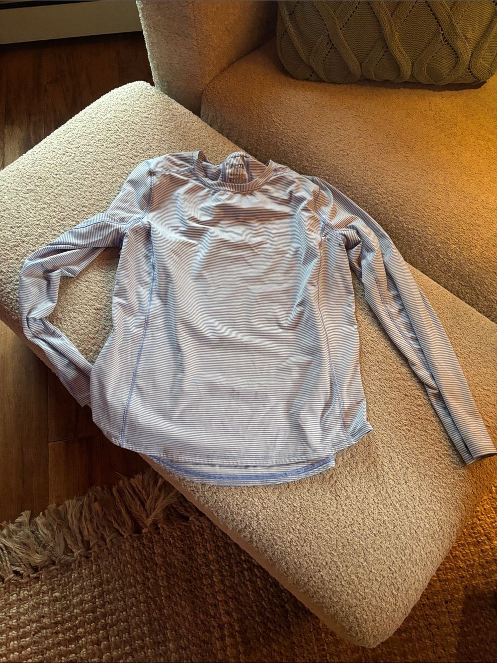 Duluth Trading Co Blue and White Striped Long Sleeve Tee